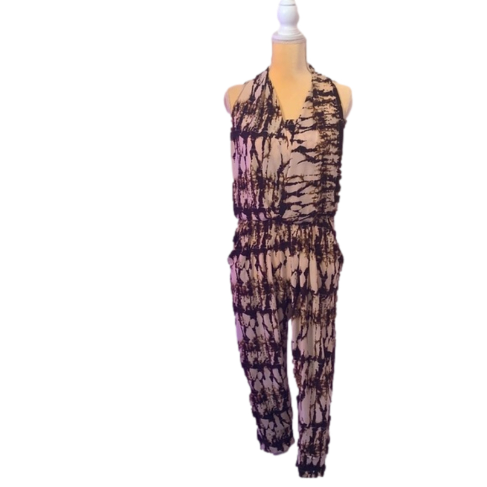 XJ Boost Women’s Cream & Dark Brown Sleeveless Lightweight Jumpsuit